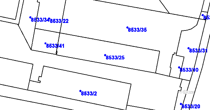 Parcela st. 8533/25 v KÚ Plzeň, Katastrální mapa