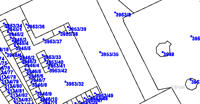 Parcela st. 3953/35 v KÚ Plzeň, Katastrální mapa