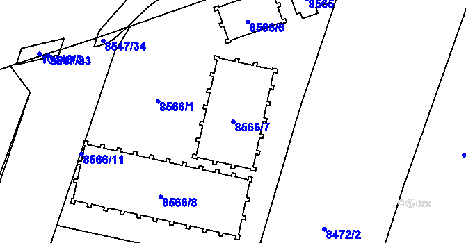 Parcela st. 8566/7 v KÚ Plzeň, Katastrální mapa