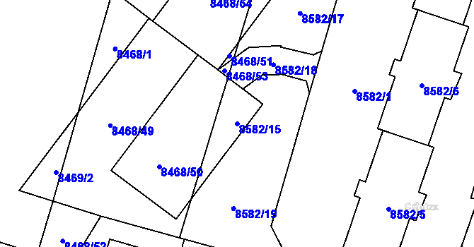 Parcela st. 8582/15 v KÚ Plzeň, Katastrální mapa