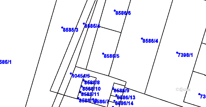 Parcela st. 8586/5 v KÚ Plzeň, Katastrální mapa