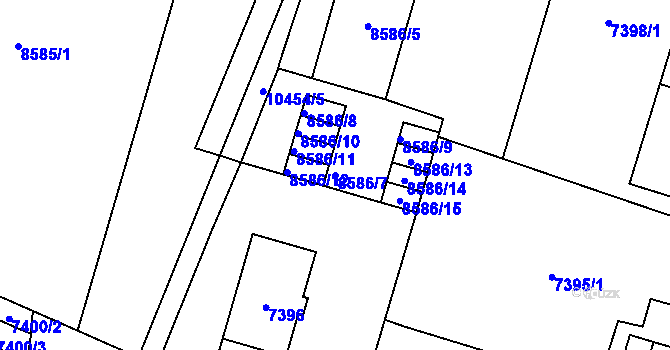Parcela st. 8586/7 v KÚ Plzeň, Katastrální mapa