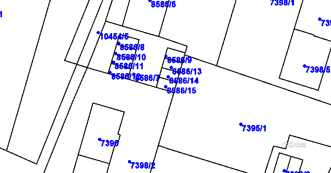 Parcela st. 8586/15 v KÚ Plzeň, Katastrální mapa