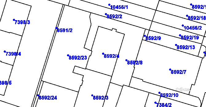 Parcela st. 8592/4 v KÚ Plzeň, Katastrální mapa