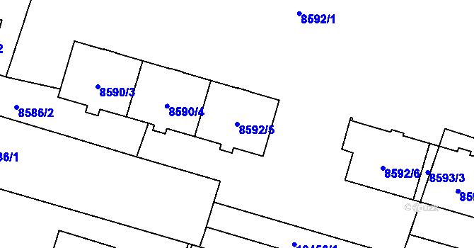 Parcela st. 8592/5 v KÚ Plzeň, Katastrální mapa