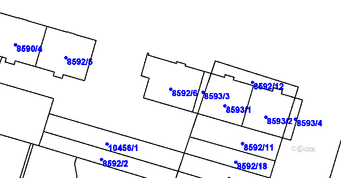 Parcela st. 8592/6 v KÚ Plzeň, Katastrální mapa
