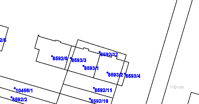 Parcela st. 8592/12 v KÚ Plzeň, Katastrální mapa