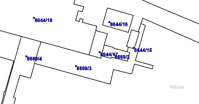 Parcela st. 8644/17 v KÚ Plzeň, Katastrální mapa