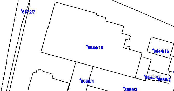 Parcela st. 8644/18 v KÚ Plzeň, Katastrální mapa