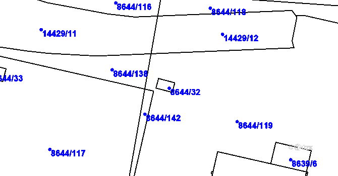 Parcela st. 8644/32 v KÚ Plzeň, Katastrální mapa