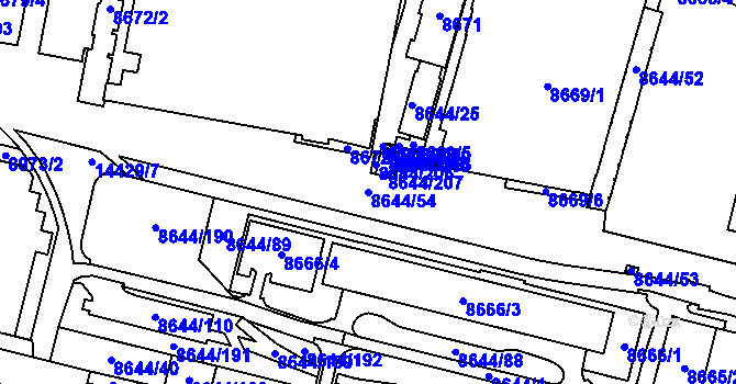 Parcela st. 8644/54 v KÚ Plzeň, Katastrální mapa