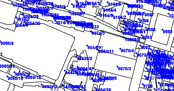 Parcela st. 9054/1 v KÚ Plzeň, Katastrální mapa
