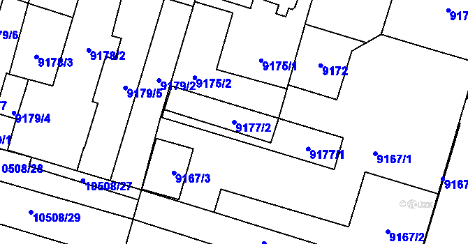 Parcela st. 9177/2 v KÚ Plzeň, Katastrální mapa