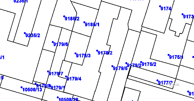 Parcela st. 9178/2 v KÚ Plzeň, Katastrální mapa