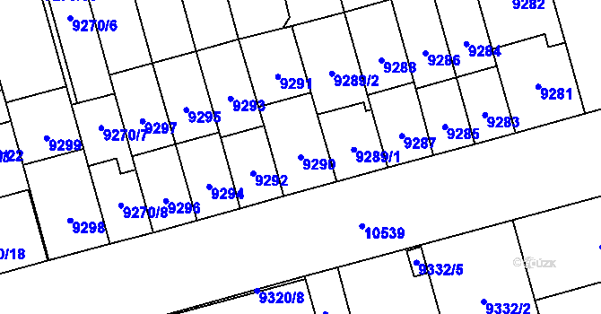 Parcela st. 9290 v KÚ Plzeň, Katastrální mapa