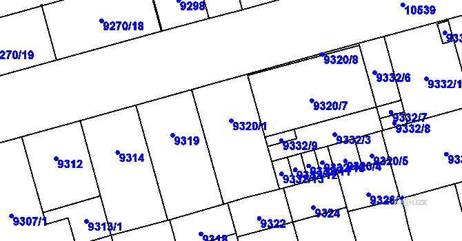 Parcela st. 9320/1 v KÚ Plzeň, Katastrální mapa