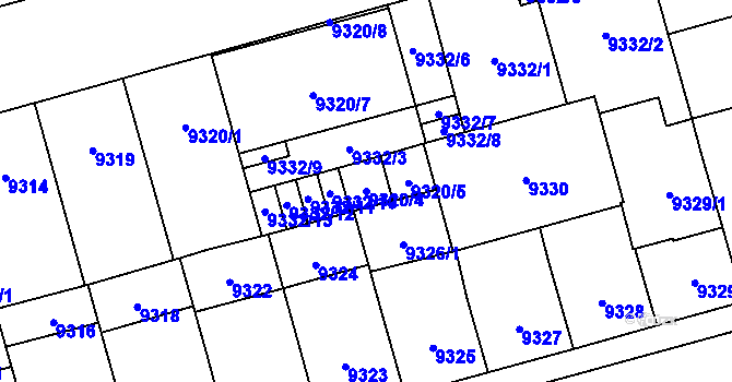 Parcela st. 9320/4 v KÚ Plzeň, Katastrální mapa
