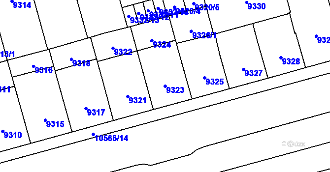 Parcela st. 9323 v KÚ Plzeň, Katastrální mapa