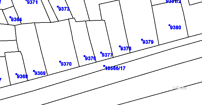 Parcela st. 9377 v KÚ Plzeň, Katastrální mapa
