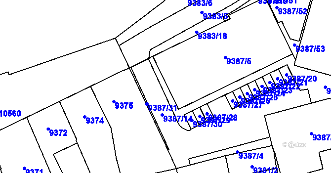Parcela st. 9387/3 v KÚ Plzeň, Katastrální mapa