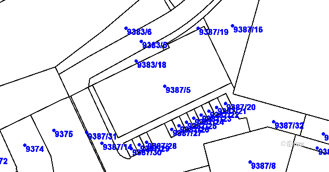 Parcela st. 9387/5 v KÚ Plzeň, Katastrální mapa