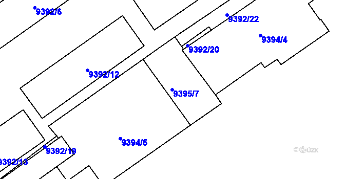 Parcela st. 9395/7 v KÚ Plzeň, Katastrální mapa