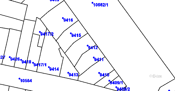 Parcela st. 9412 v KÚ Plzeň, Katastrální mapa