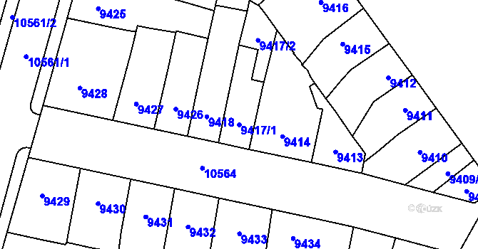 Parcela st. 9417/1 v KÚ Plzeň, Katastrální mapa