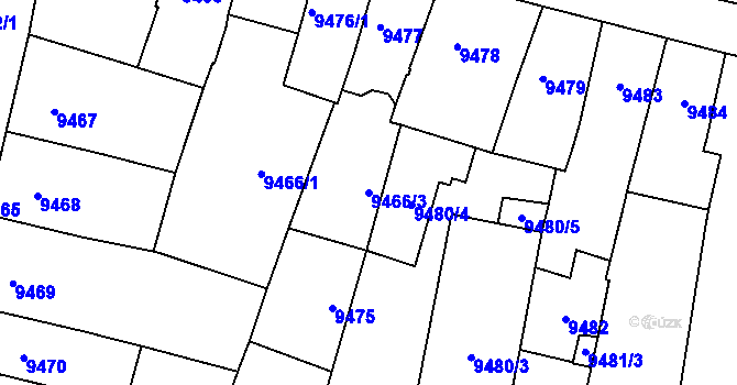 Parcela st. 9466/3 v KÚ Plzeň, Katastrální mapa