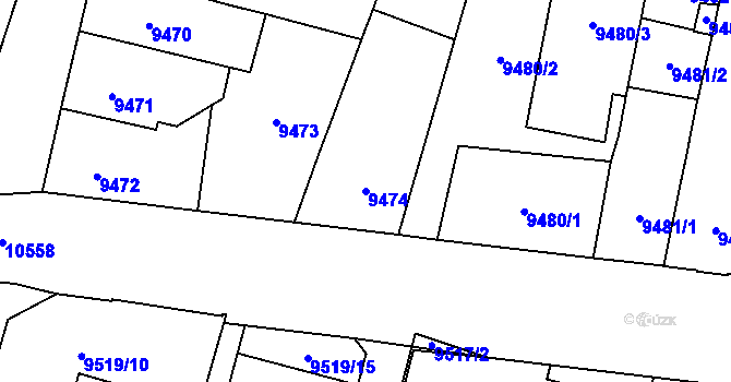 Parcela st. 9474 v KÚ Plzeň, Katastrální mapa