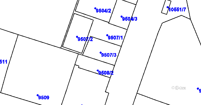 Parcela st. 9507/3 v KÚ Plzeň, Katastrální mapa