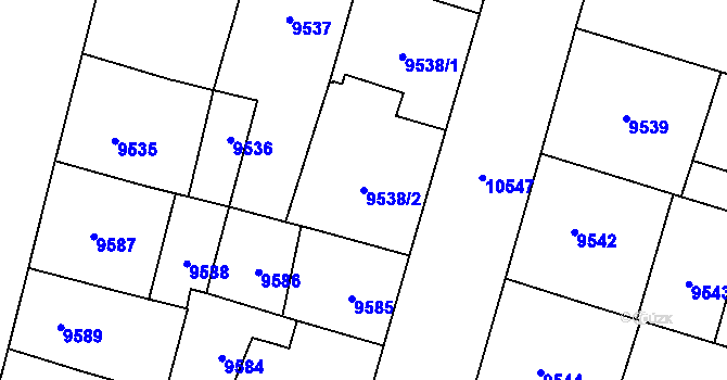 Parcela st. 9538/2 v KÚ Plzeň, Katastrální mapa