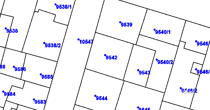 Parcela st. 9542 v KÚ Plzeň, Katastrální mapa