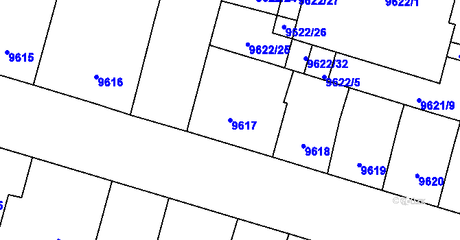 Parcela st. 9617 v KÚ Plzeň, Katastrální mapa
