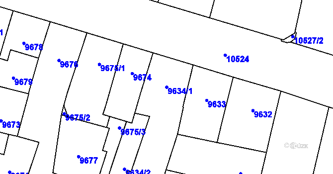 Parcela st. 9634/1 v KÚ Plzeň, Katastrální mapa