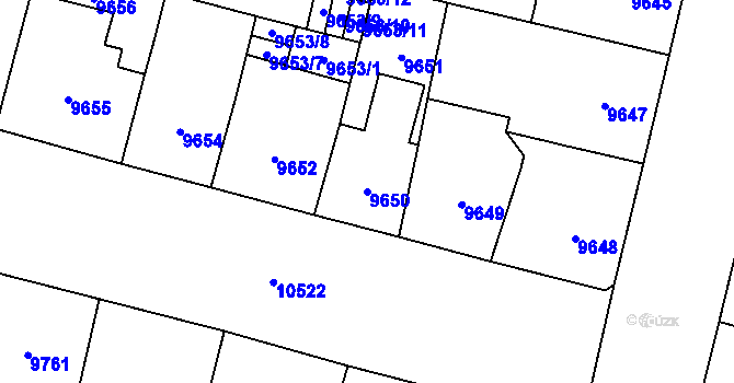 Parcela st. 9650 v KÚ Plzeň, Katastrální mapa