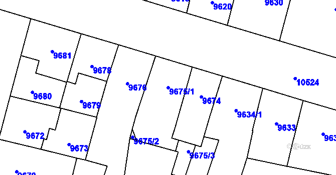 Parcela st. 9675/1 v KÚ Plzeň, Katastrální mapa