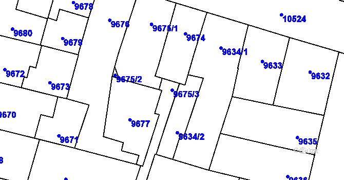 Parcela st. 9675/3 v KÚ Plzeň, Katastrální mapa
