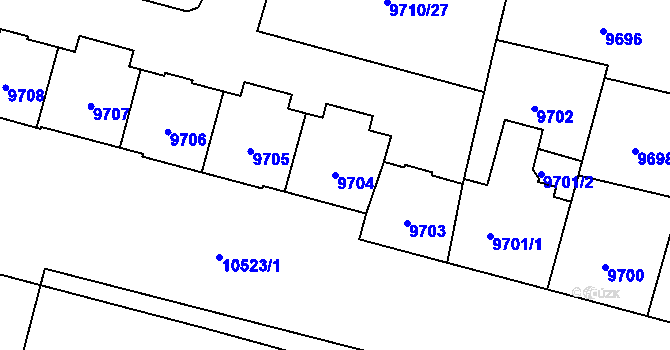 Parcela st. 9704 v KÚ Plzeň, Katastrální mapa