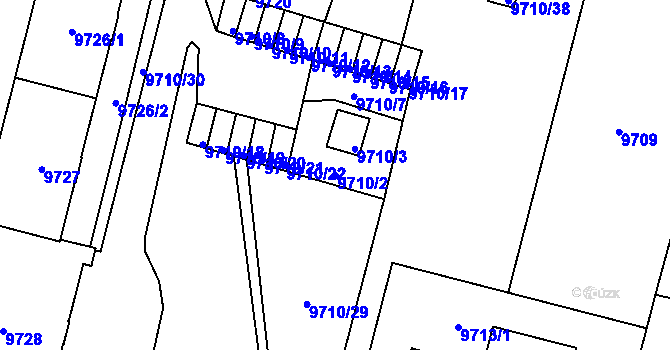 Parcela st. 9710/2 v KÚ Plzeň, Katastrální mapa