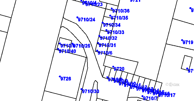 Parcela st. 9710/6 v KÚ Plzeň, Katastrální mapa