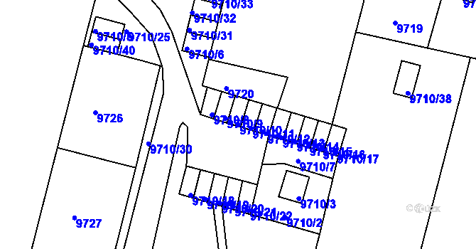 Parcela st. 9710/10 v KÚ Plzeň, Katastrální mapa