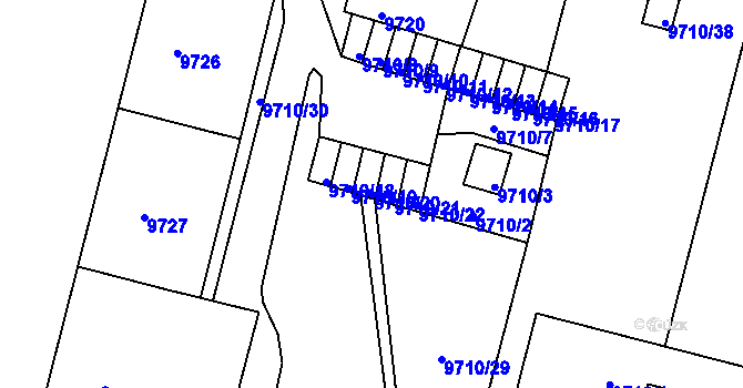 Parcela st. 9710/20 v KÚ Plzeň, Katastrální mapa