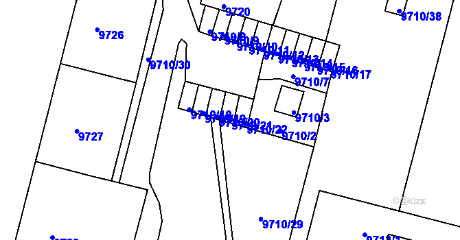 Parcela st. 9710/21 v KÚ Plzeň, Katastrální mapa