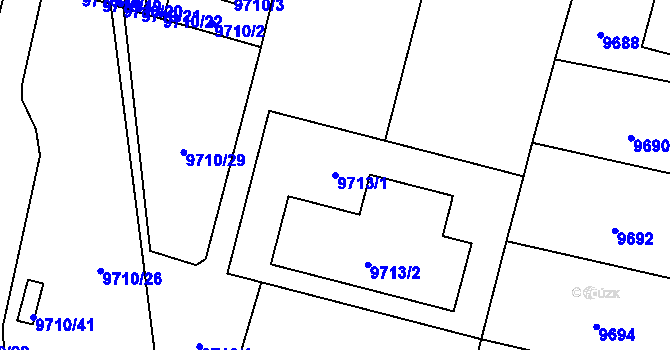 Parcela st. 9713/1 v KÚ Plzeň, Katastrální mapa