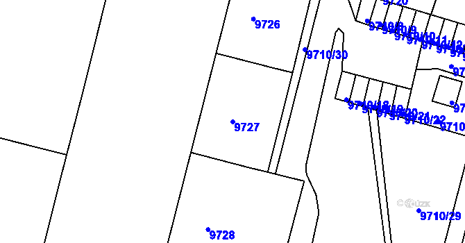 Parcela st. 9727 v KÚ Plzeň, Katastrální mapa