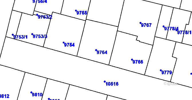Parcela st. 9764 v KÚ Plzeň, Katastrální mapa