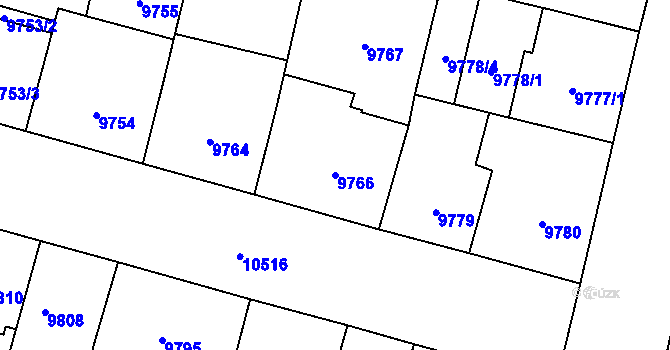 Parcela st. 9766 v KÚ Plzeň, Katastrální mapa