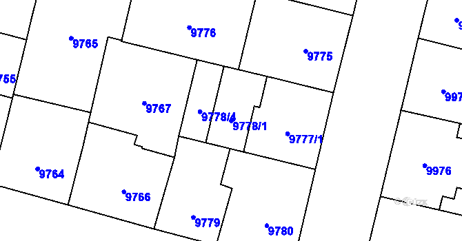 Parcela st. 9778/1 v KÚ Plzeň, Katastrální mapa