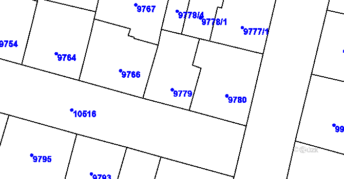 Parcela st. 9779 v KÚ Plzeň, Katastrální mapa